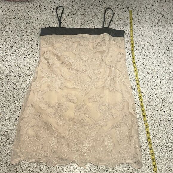 NWT Maeve by Anthropologie beige lace mini dress black leather trim US 12 - Picture 8 of 11